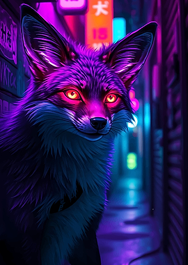 Cyberpunk Fox in Neon Alley
