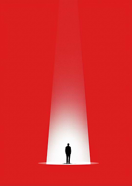 Silhouette in Spotlight on Red Background