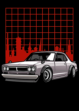 Classic Car with Cityscape Background