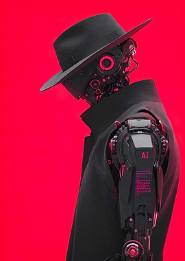 Cyberpunk Robot in Hat and Coat