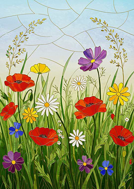 Stained Glass Wildflower Meadow Illustration
