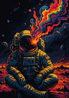 Astronaut Meditation with Colorful Psychedelic Stream
