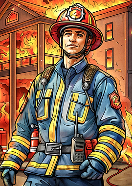 Firefighter burning building