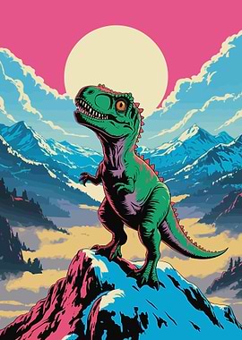 Dinosaur on Mountain Peak Illustration