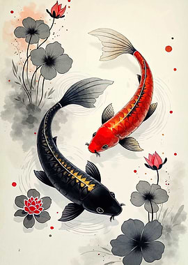 Koi Fish Watercolor Painting