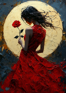 Woman in Red Dress with Rose
