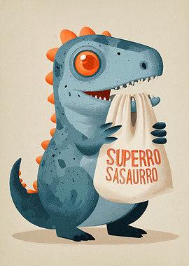 Cartoon Dinosaur with Bag Illustration
