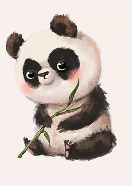 Cute Panda with Bamboo Illustration