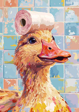 Duck with Toilet Paper Hat