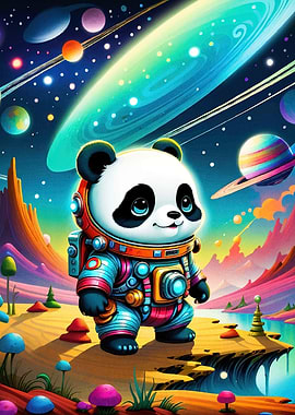 Astronaut Panda Space Landscape
