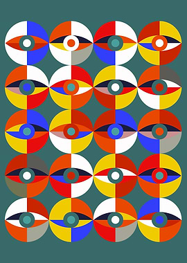 Abstract Bauhaus Eye Pattern in Teal