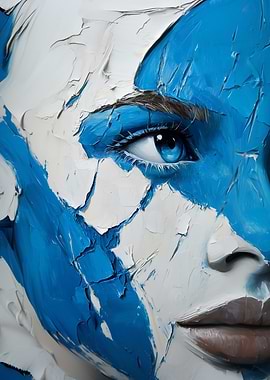 Greece Flag Colors: Abstract Portrait in Blue and White