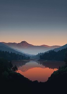Serene Lake at Sunset Landscape