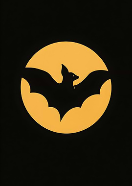 Bat Silhouette in Front of Moon