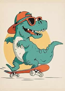 Cool Dinosaur on Skateboard Illustration