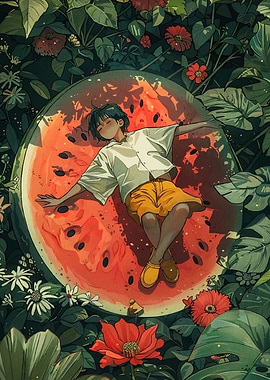 Boy Sleeping Watermelon