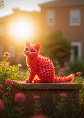 Spiky Pink Cat in Golden Light
