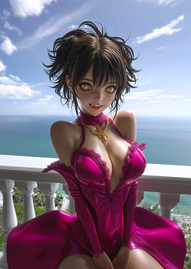 Anime Vampire Girl in Pink Dress