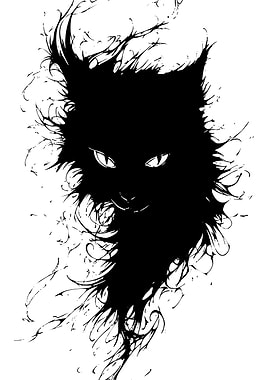 Black Cat Silhouette with Glowing Eyes