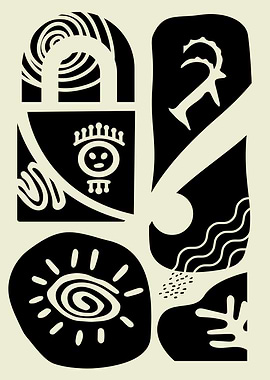 Abstract Black and White Graphic Art Primitive