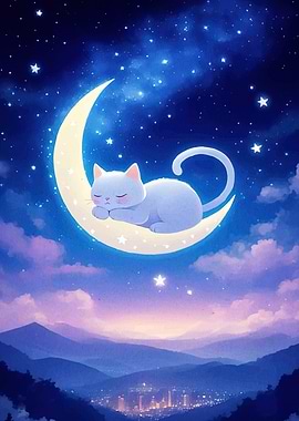Cat Sleeping Moon