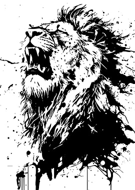 Roaring Lion Black and White Art