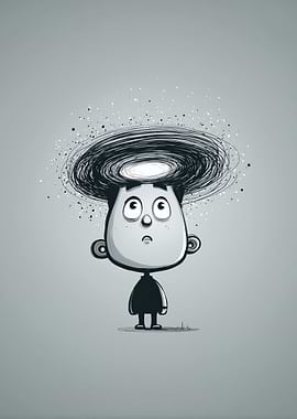 Cartoon Character with Swirling Mind