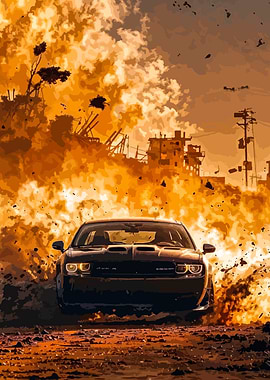 Dodge Challenger in Explosive Scene