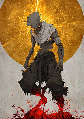 Stone Figure with Golden Sun