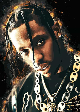 Travis Scott Portrait with Abstract Background