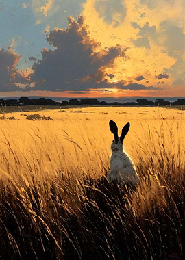 Hare in Golden Field at Sunset