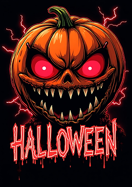 Scary Halloween Pumpkin with Red Eyes