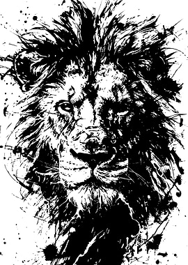 Lion Black and White Ink