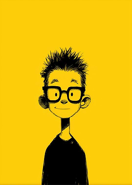 Cartoon Boy with Glasses on Yellow
