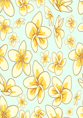 Plumeria Flower Pattern on Light Blue