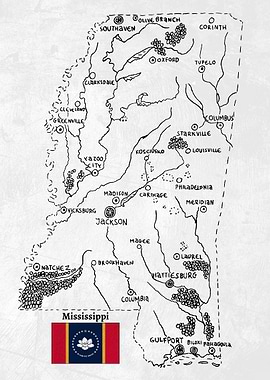 Hand Drawn Map of Mississippi