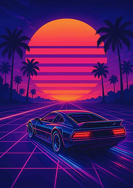 Retro Car Sunset Synthwave