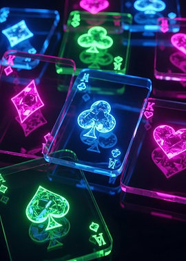 Neon Playing Cards on Black Background