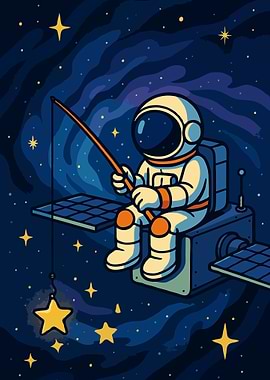 Astronaut Fishing for Stars in Space