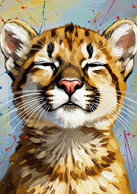 Content Cougar Cub Portrait Painting