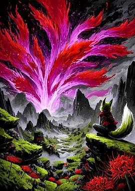 Fox Spirit Gazing at Energy Burst