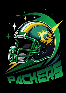 Green Bay Packers Football Helmet Illustration