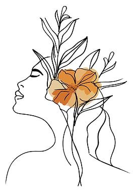 Woman with Flower Line Art Minimalist Illustration