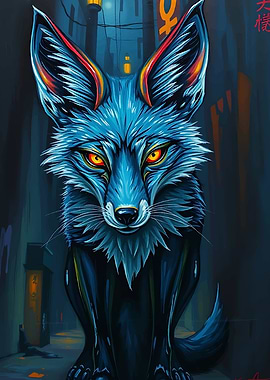 Cyberpunk Fox in Urban Alleyway