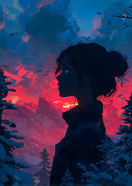 Anime Girl in Winter Landscape