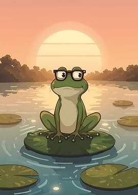 Frog with Glasses on Lily Pad
