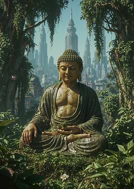 Buddha Statue in Urban Jungle
