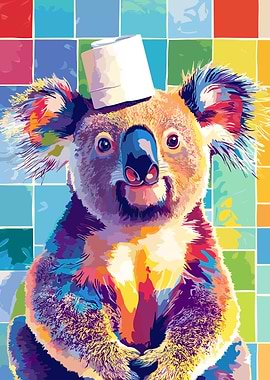Colorful Koala with Toilet Paper Hat