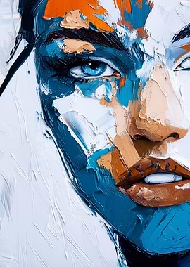 NYC Flag Color: Abstract Portrait Painting with Blue Eyes