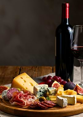 Cheese, Charcuterie, Wine Still Life